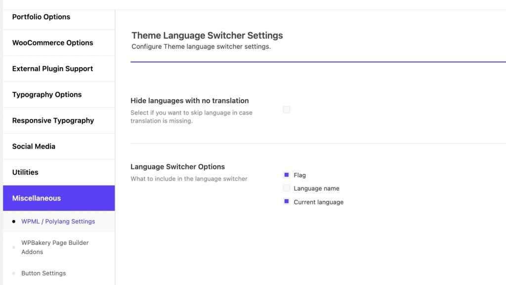 Theme Language Switcher Settings in Somentra