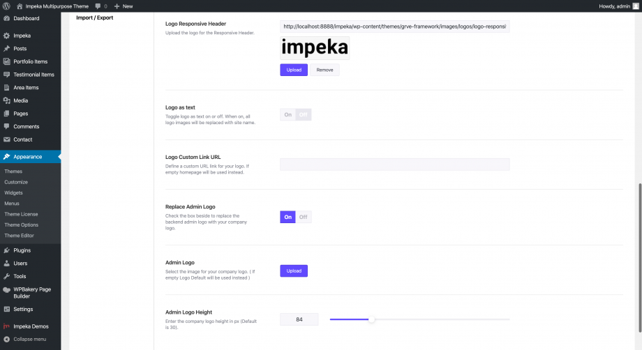 Admin Logo in Impeka WP theme