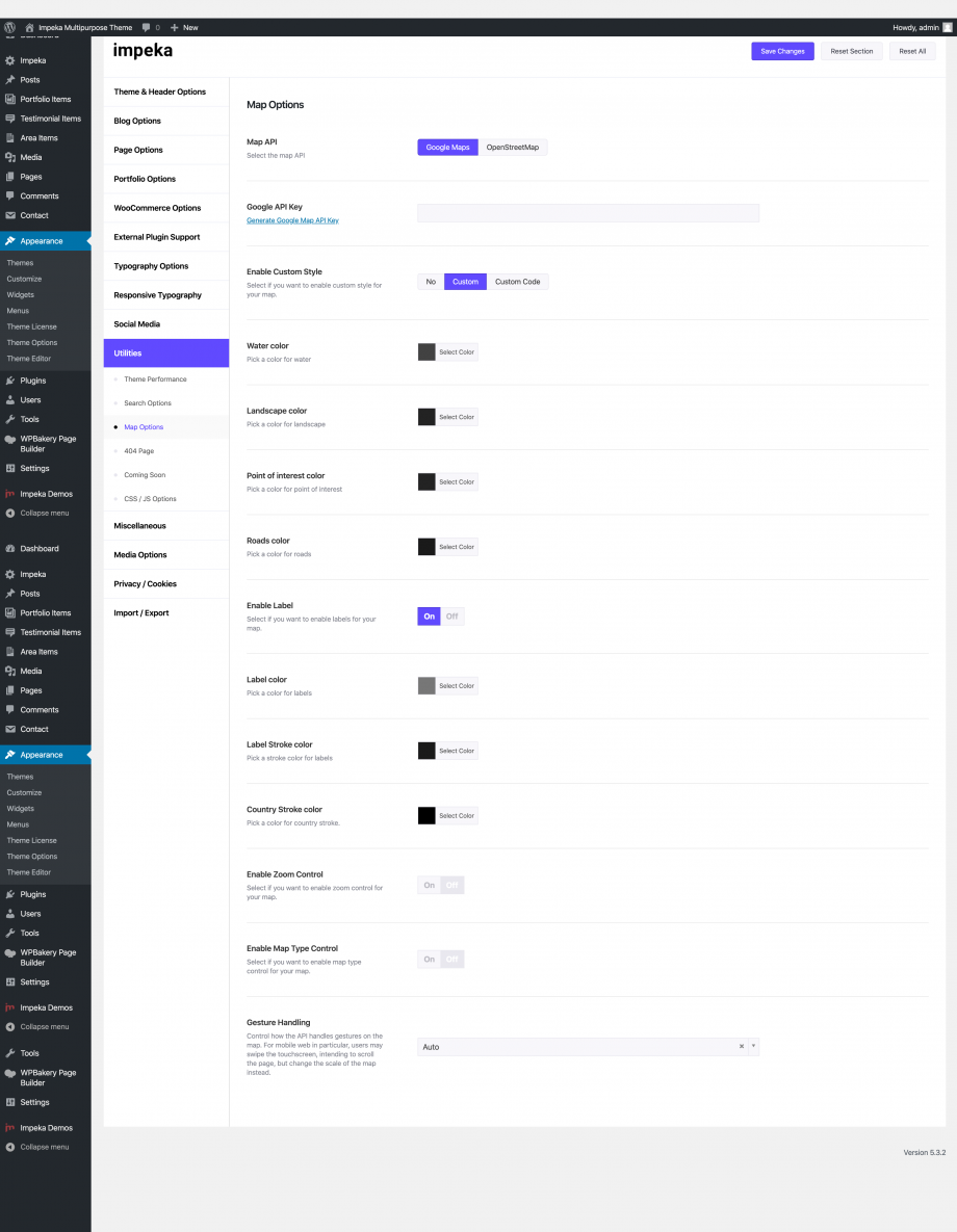 Google map custom style in Impeka theme