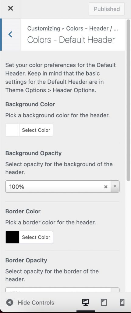 Colors Default Header in Impeka