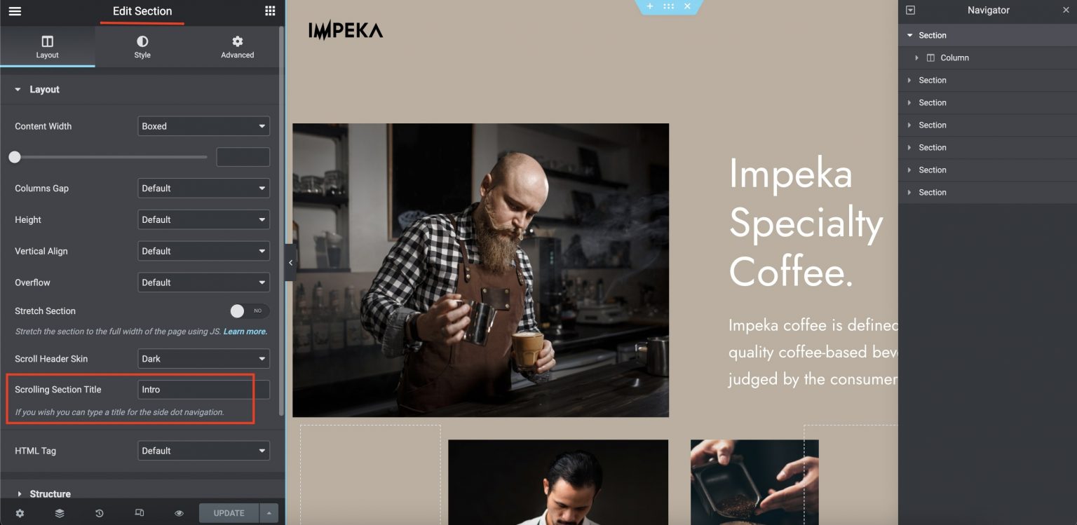 Scrolling section title elementor Greatives Premium WordPress Themes