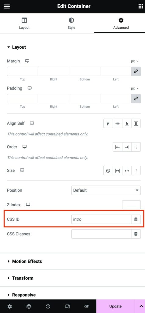 Bookmarks in Elementor in Vasty 