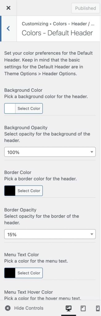 Default Header Color options in Vasty