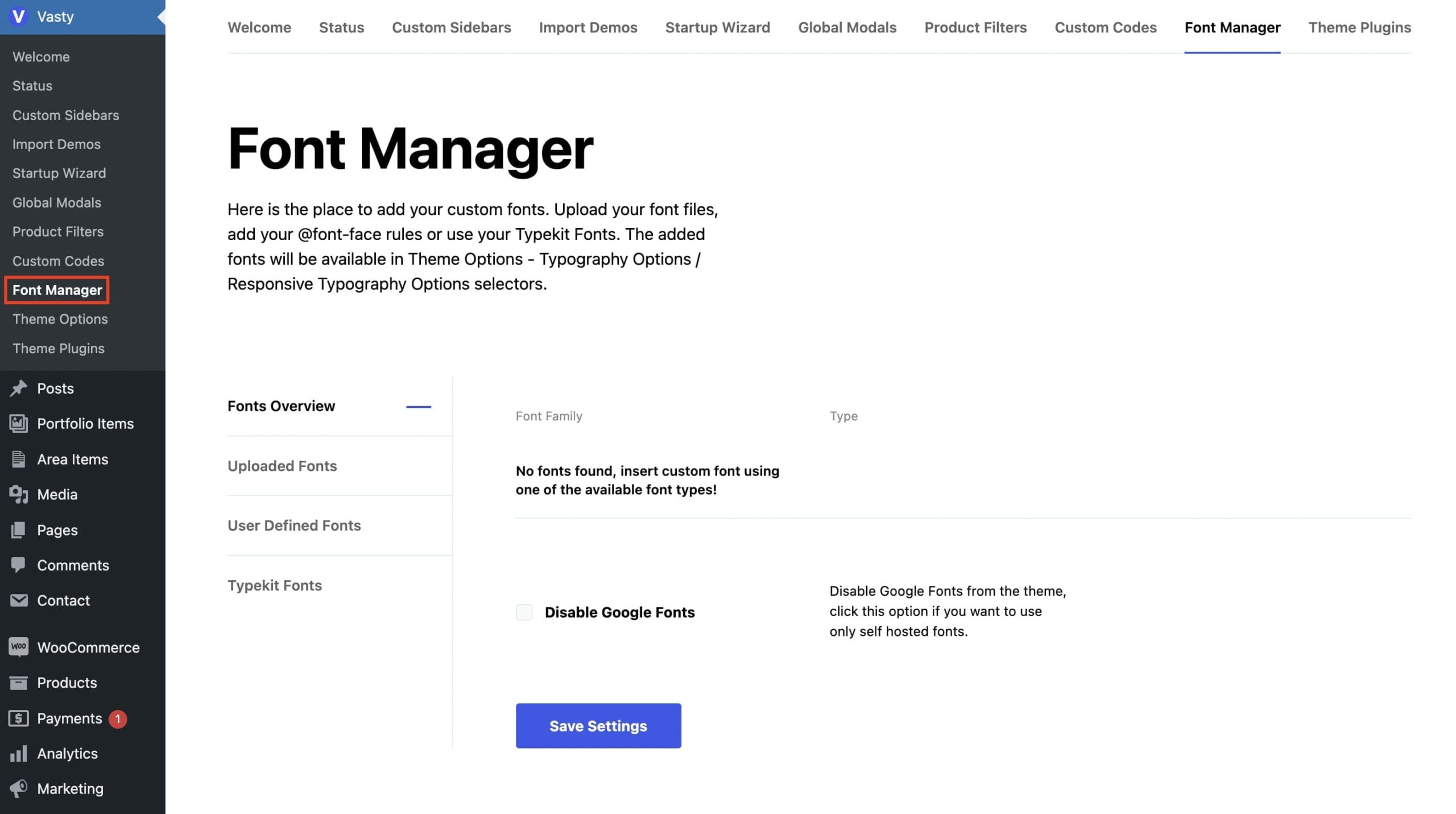 Font Manager in Vasty