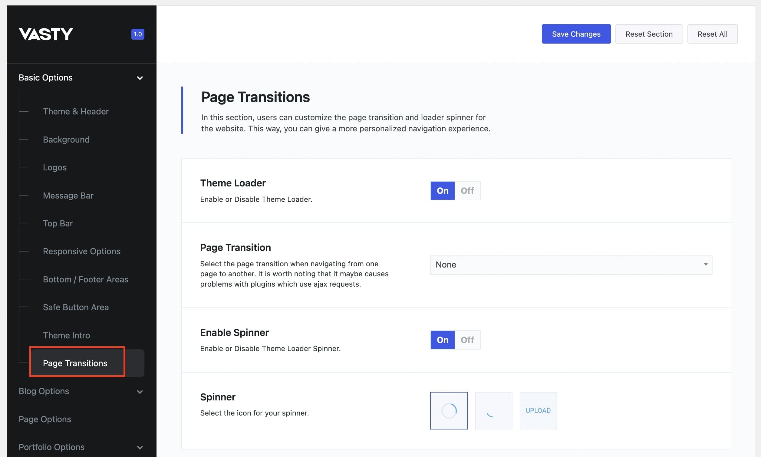 Page Transitions and Spinner in Vasty